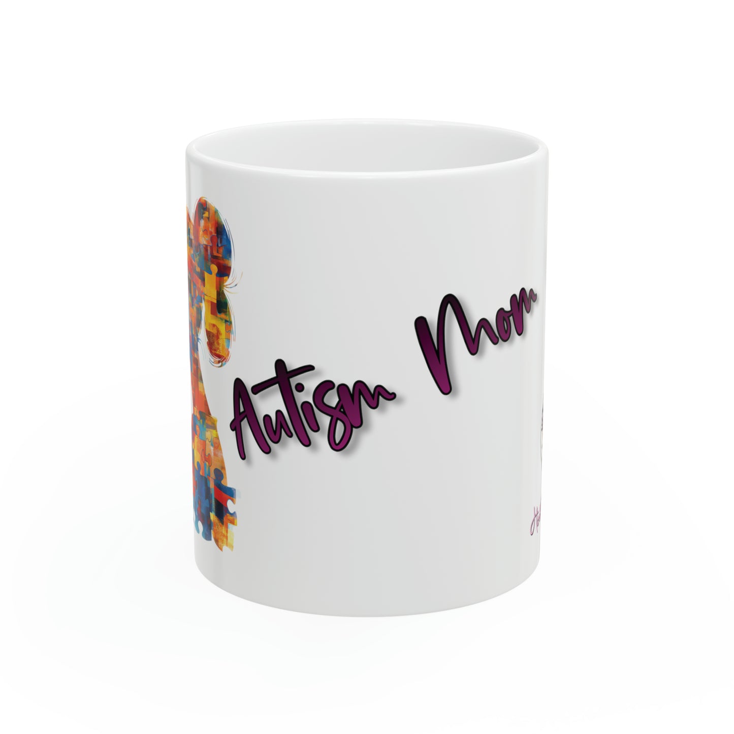Autism Awareness Ceramic Mug - 11oz "Autism Mom" Coffee Cup