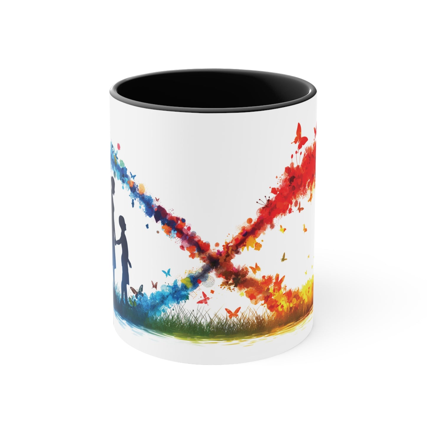 Infinite Love Ceramic Mug - 11oz "Autism Mom" Watercolor Cup with Color Accent Options