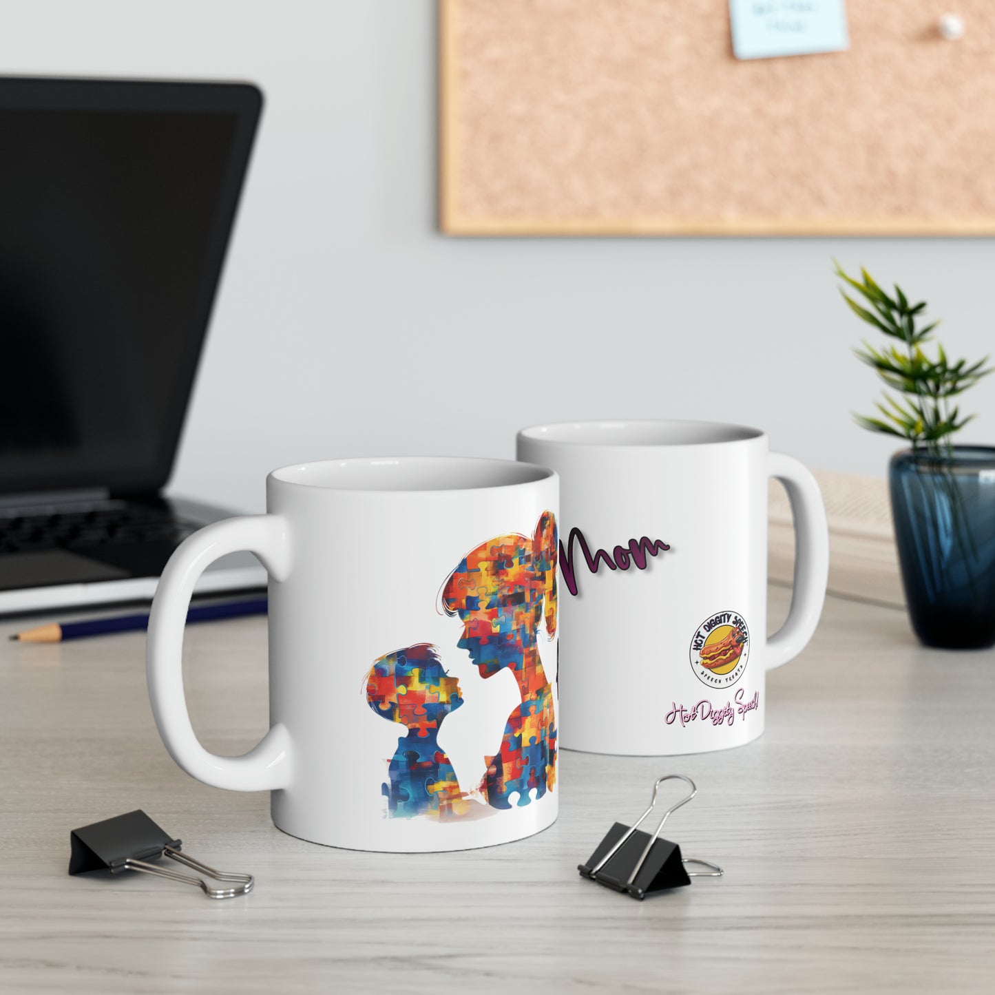 Autism Awareness Ceramic Mug - 11oz "Autism Mom" Coffee Cup
