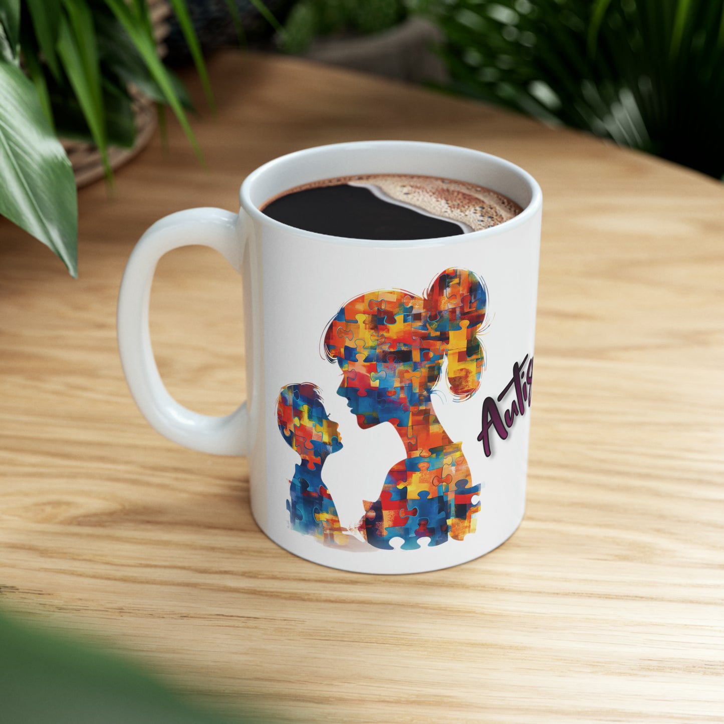 Autism Awareness Ceramic Mug - 11oz "Autism Mom" Coffee Cup