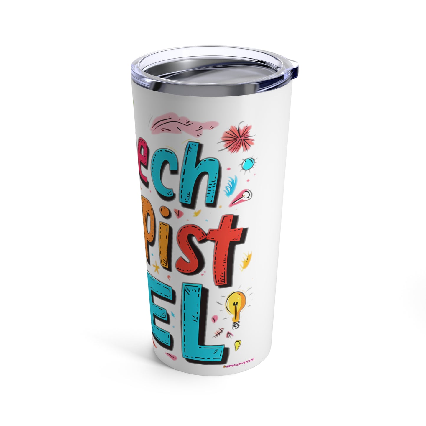 "Speech Therapist Fuel" 20oz Stainless Steel Tumbler - Bright & Playful Design with Clear Lid