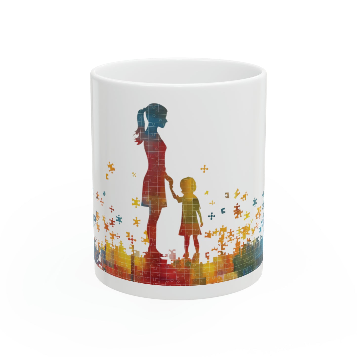 Autism Awareness Ceramic Mug - 11oz "Autism Mom" Coffee Cup