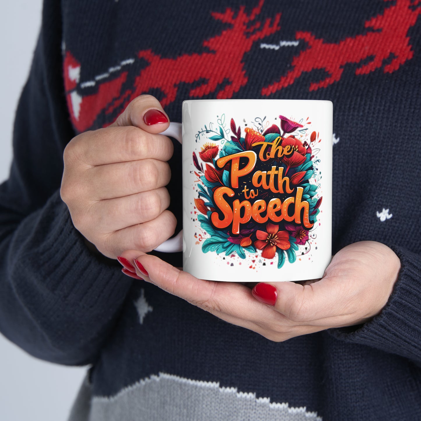 "The Path to Speech" Inspirational Ceramic Mug - 11oz Floral SLP Coffee Cup