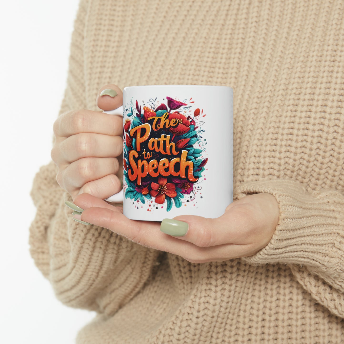 "The Path to Speech" Inspirational Ceramic Mug - 11oz Floral SLP Coffee Cup